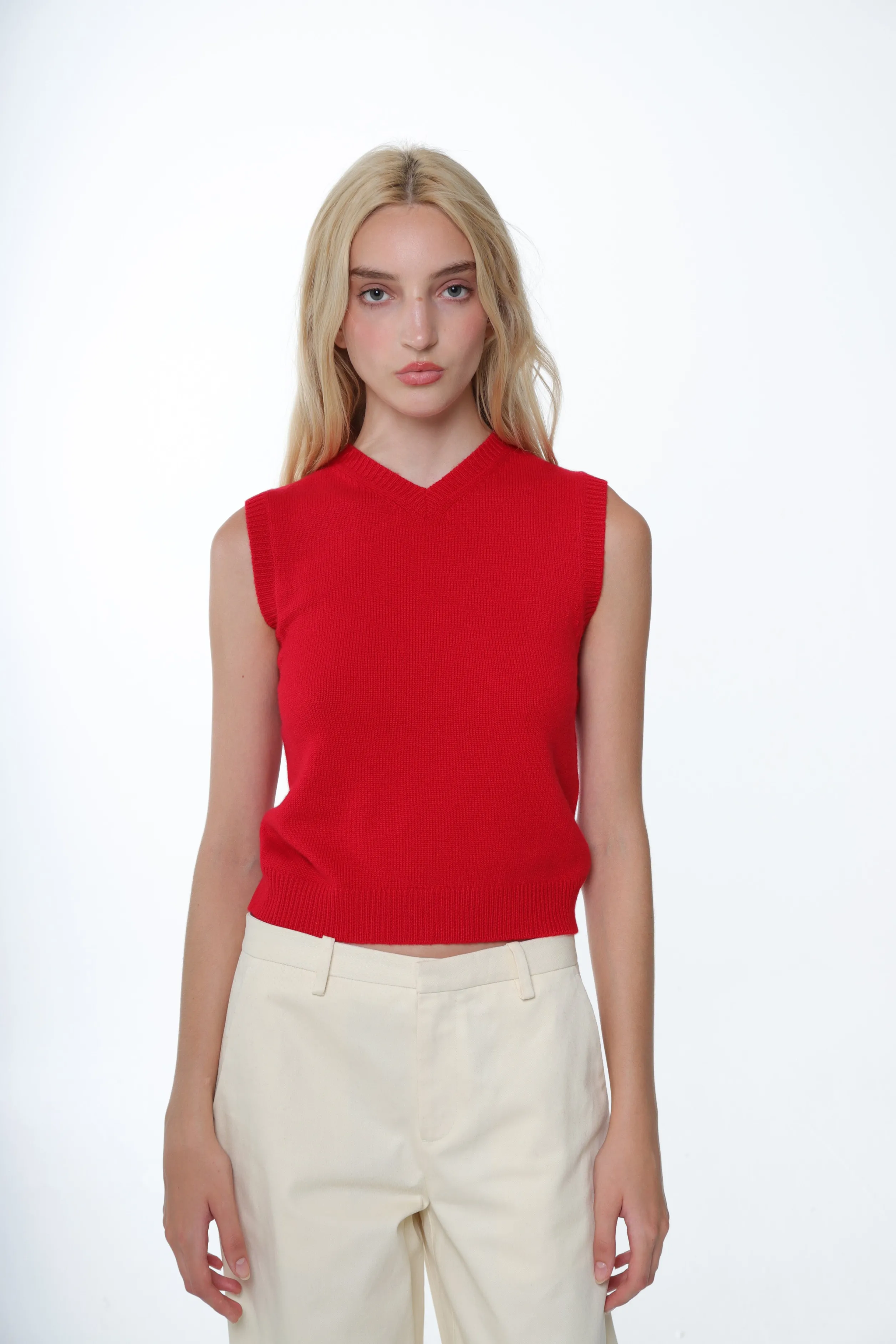 CASHMERE SHRUNKEN VEST IN RED>SANDY LIANG Cheap
