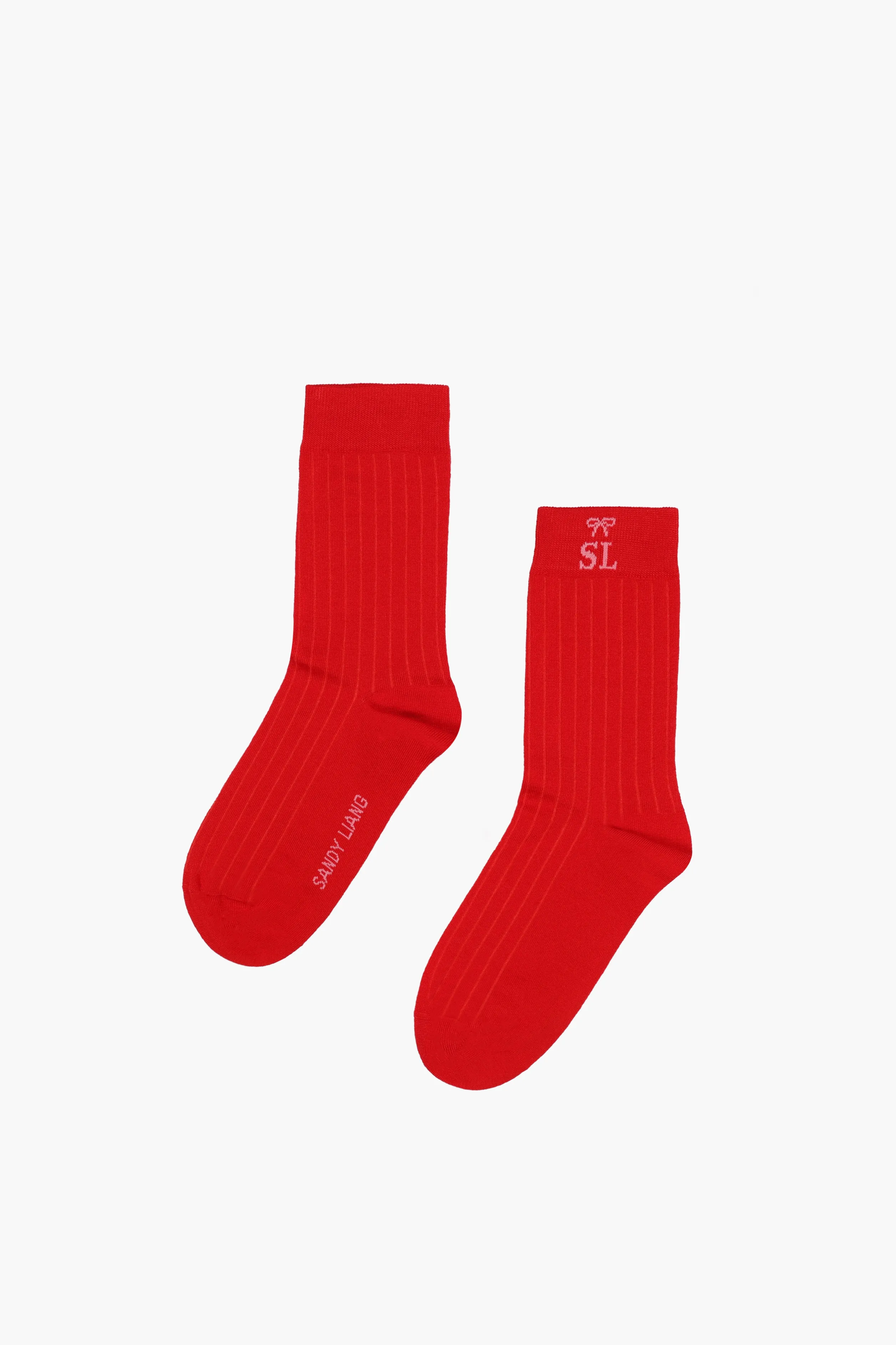 RIBBED MONOGRAM SOCK IN RED>SANDY LIANG New